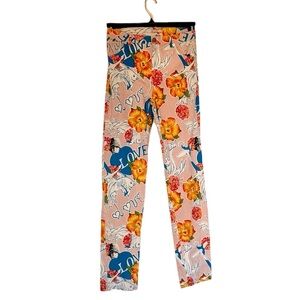 AMM Italy Women's Cropped Pants Pink Denim Mid Rise Stretch Love Fish Italian 44